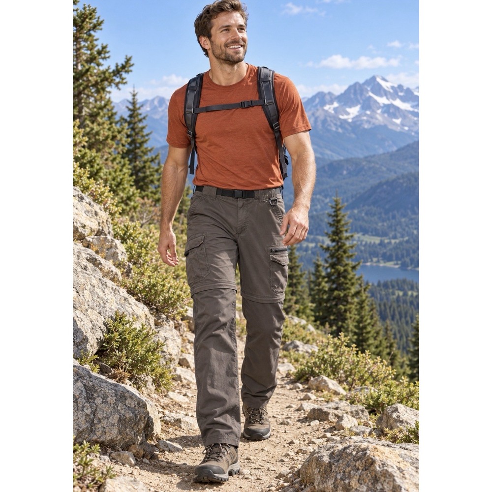 BC Clothing Co Mens Cargo Convertible Pants Shorts Gray Hiking L x 34